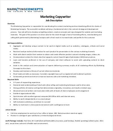 marketing copywriter job description