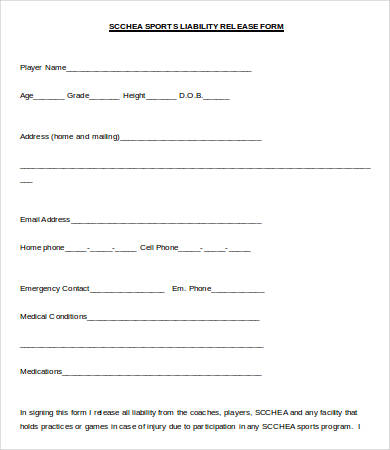 sports liability release form