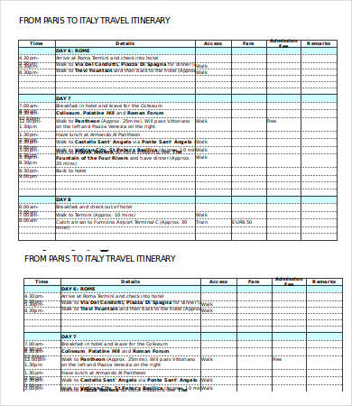 Excel Itinerary Template - 4+ Free Sample, Example, Format | Free