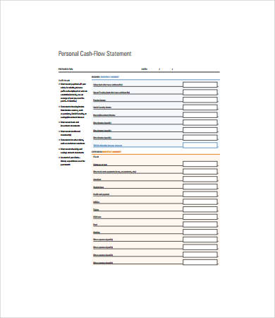personal cash flow statement format