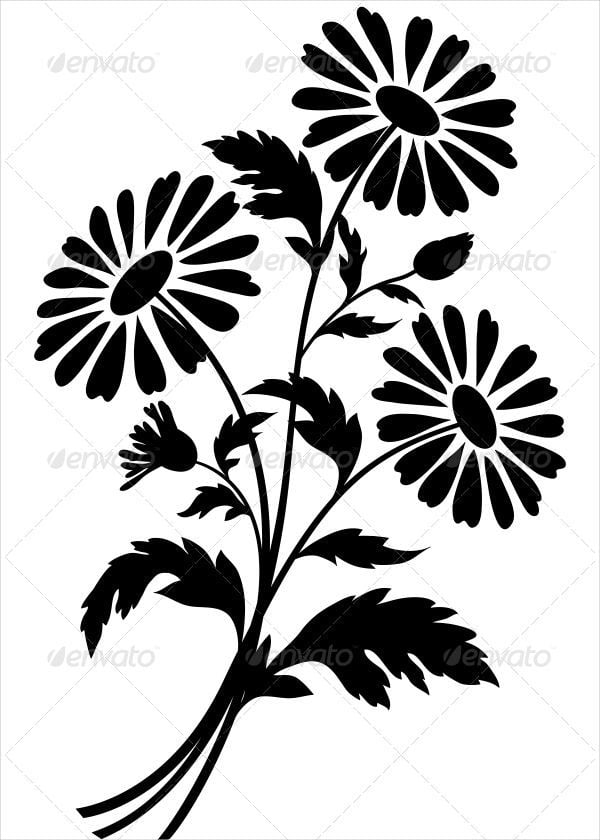 black chamomile flower silhouette