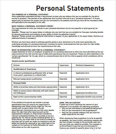 Personal Statement Format - 10+ Free PDF, Word Documemts Download