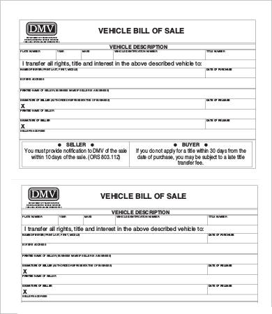 printable blank vehicle bill of sale