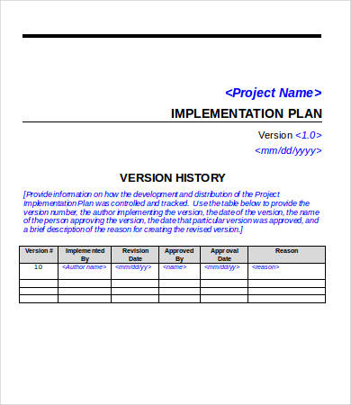 project implementation plan template word