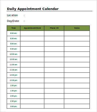 printable blank appointment calendar