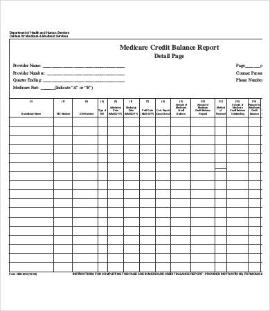 credit balance report template