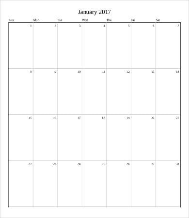 blank monthly schedule calendar