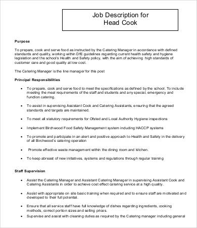 head line cook job description