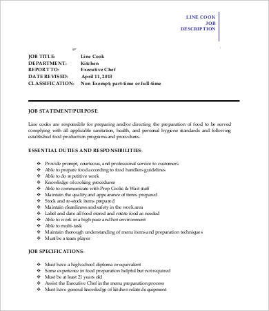 17+ Line Cook Job Description Templates - PDF, DOC | Free & Premium
