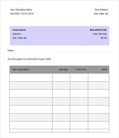free blank printable invoice template