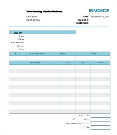 free printable catering invoice template