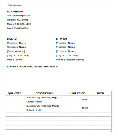 free printable sales invoice template