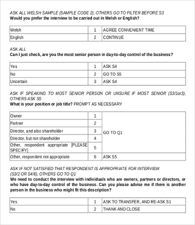 Business Survey Questions Sample Remar