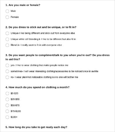 sample fashion survey questionnaire