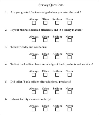 sample bank survey questionnaire