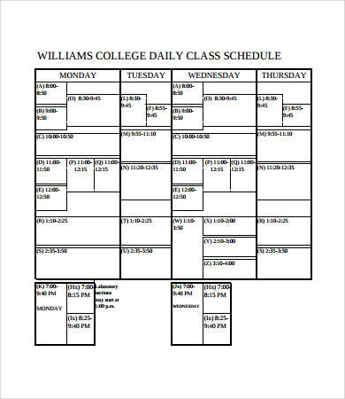 blank college class schedule template