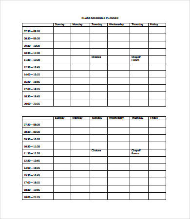 College Class Schedule Template - 6+ Free PDF Documents Download