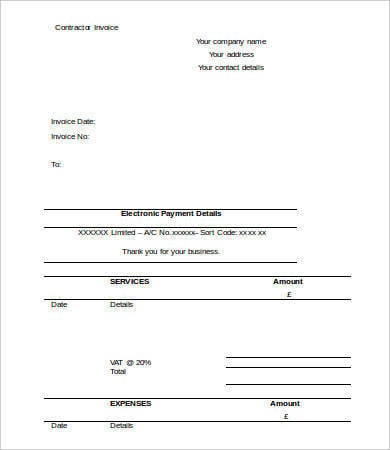 blank contractor invoice template