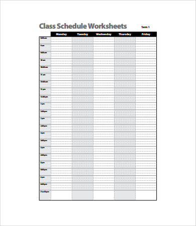 College Class Schedule Template - 6+ Free Pdf Documents Download