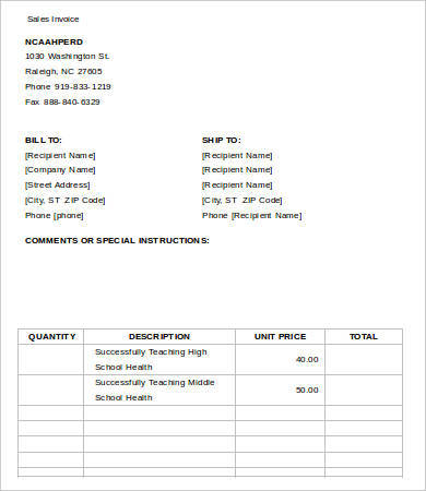 blank sales invoice template