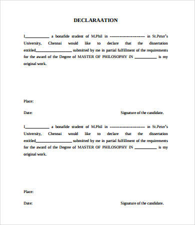 project report declaration format