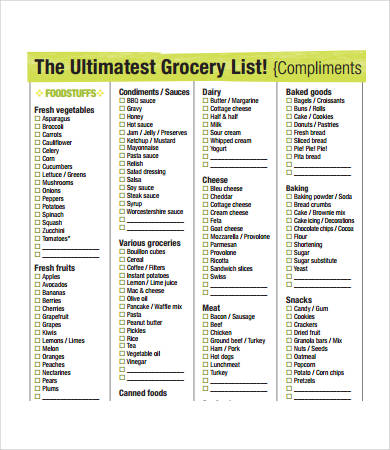 grocery shopping list printable