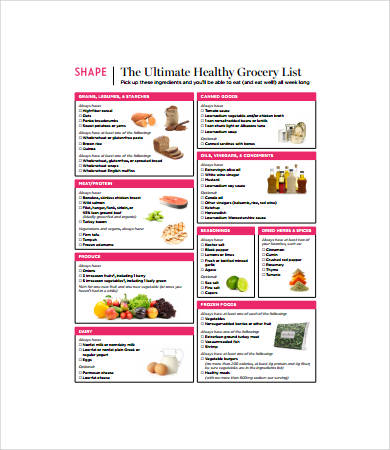 printable healthy grocery list