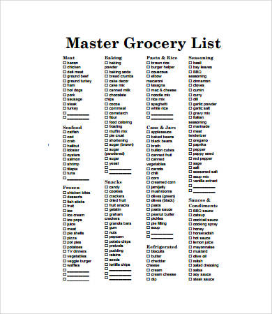 Printable Grocery List Template - 12+ Free PDF Documents Download