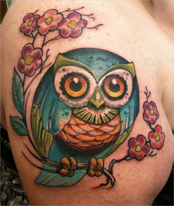 colorful owl tattoo design