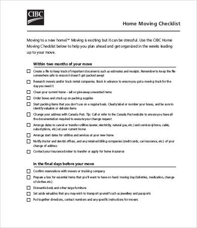 house moving checklist template
