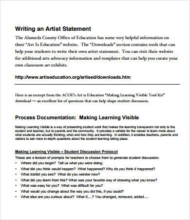 student artist statement example