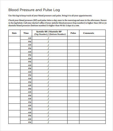 blood pressure and pulse log sample