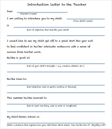 teacher introduction letter template
