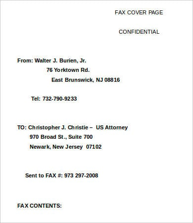 fax cover page template