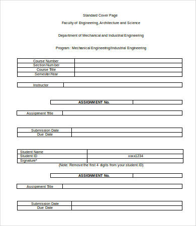 standard cover page template