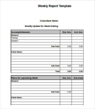 weekly excel report template