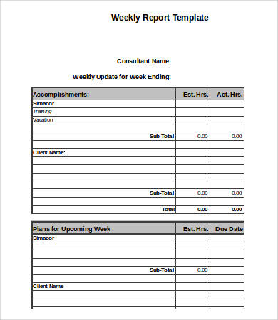 weekly excel report template