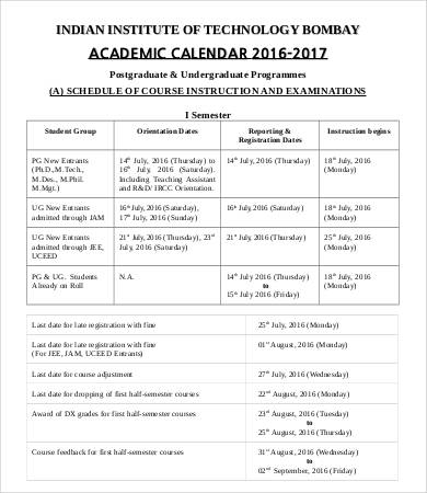 academic project calendar template