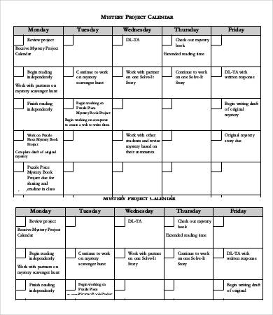 mystery project calendar template