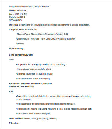 entry level designer resume
