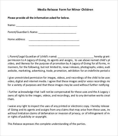 Media Release Form Template 8  Free Sample Example Format