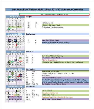 school project calendar template