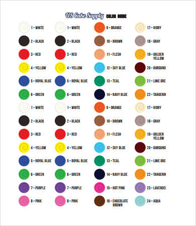 food coloring chart for cake