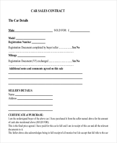 car sales contract template
