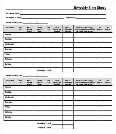 weekly time sheet printable