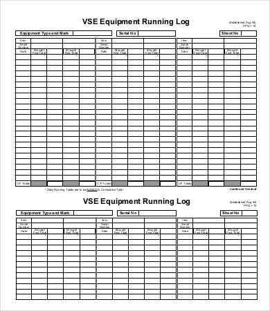 printable vse equipment running log