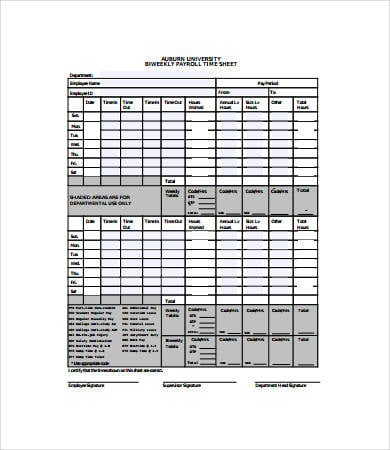 weekly payroll time sheet template
