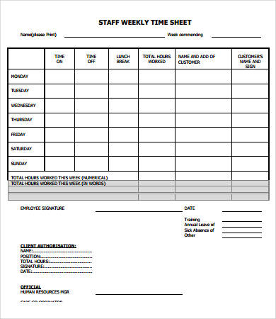 staff weekly time sheet template
