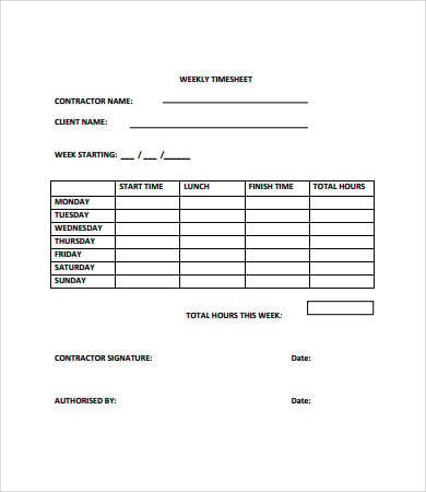 contractor weekly time sheet template
