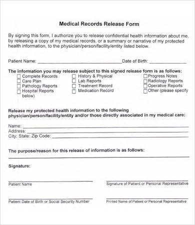 blank medical records release form